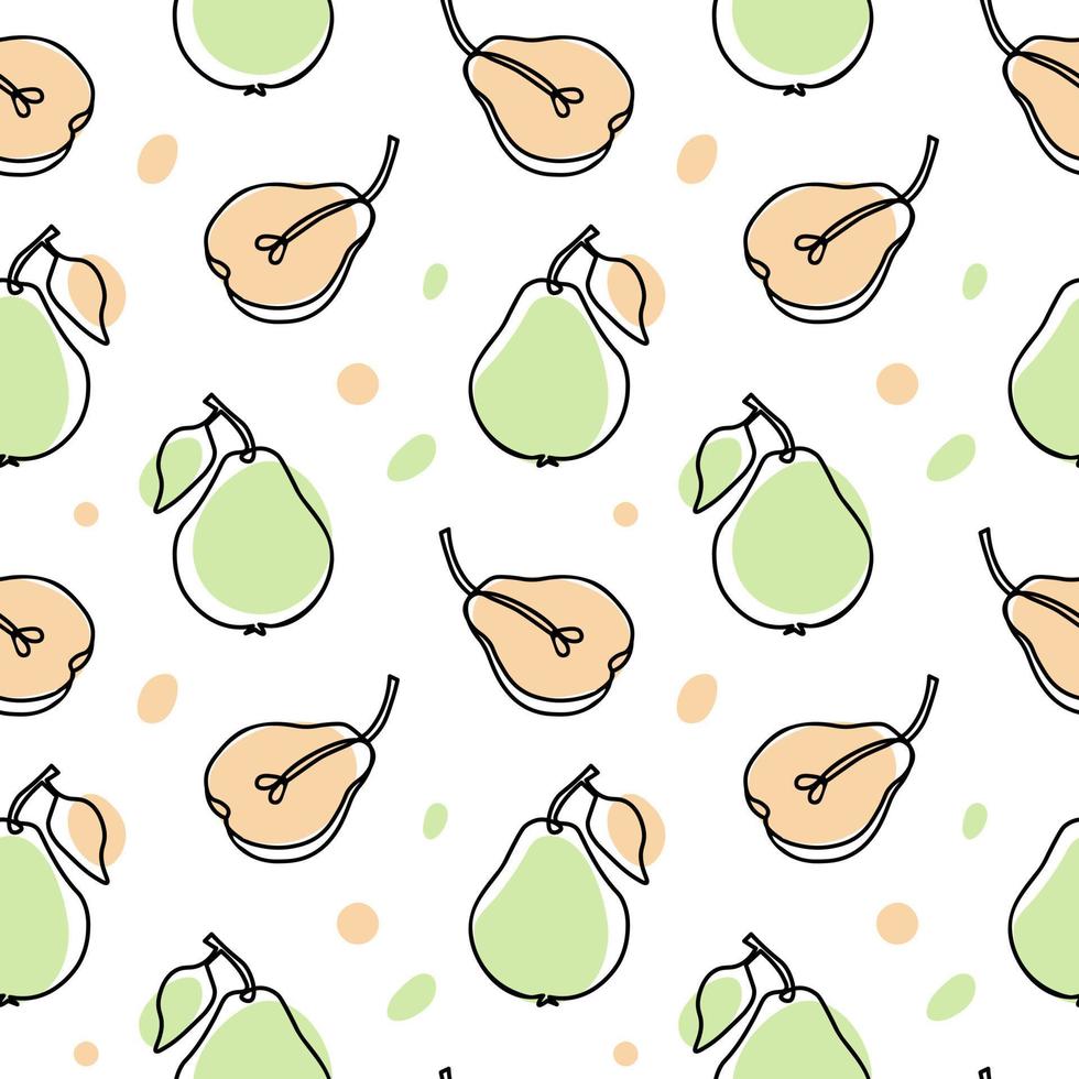Seamless pattern, contour pears with colored spots on a white background. Pastel colors. Minimal modern design. Fruit background, vector