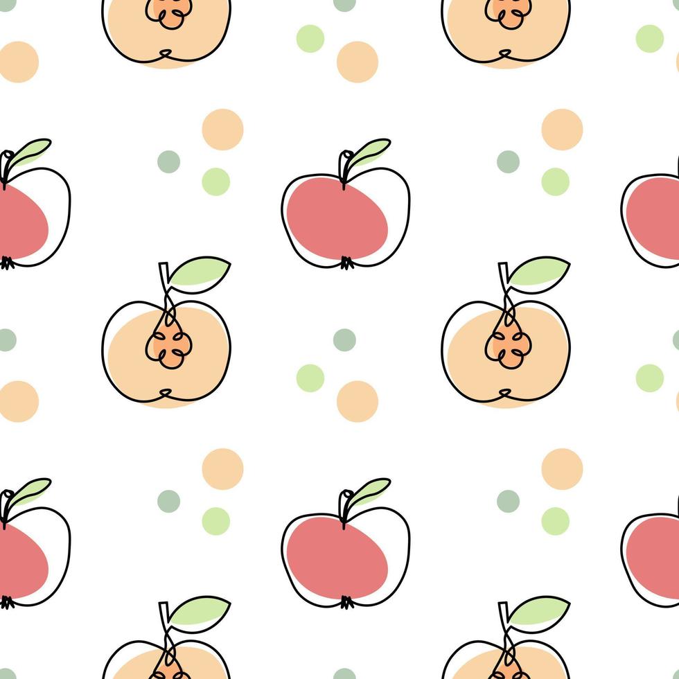 Seamless pattern, contour apples with colored spots on a white background. Pastel colors. Minimal modern design. Fruit background, vector