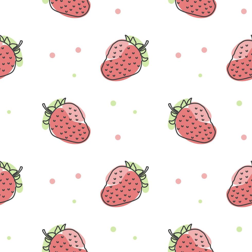 Seamless pattern, contour strawberries with colored spots on a white background. Pastel colors. Minimal modern design. Fruit background, vector
