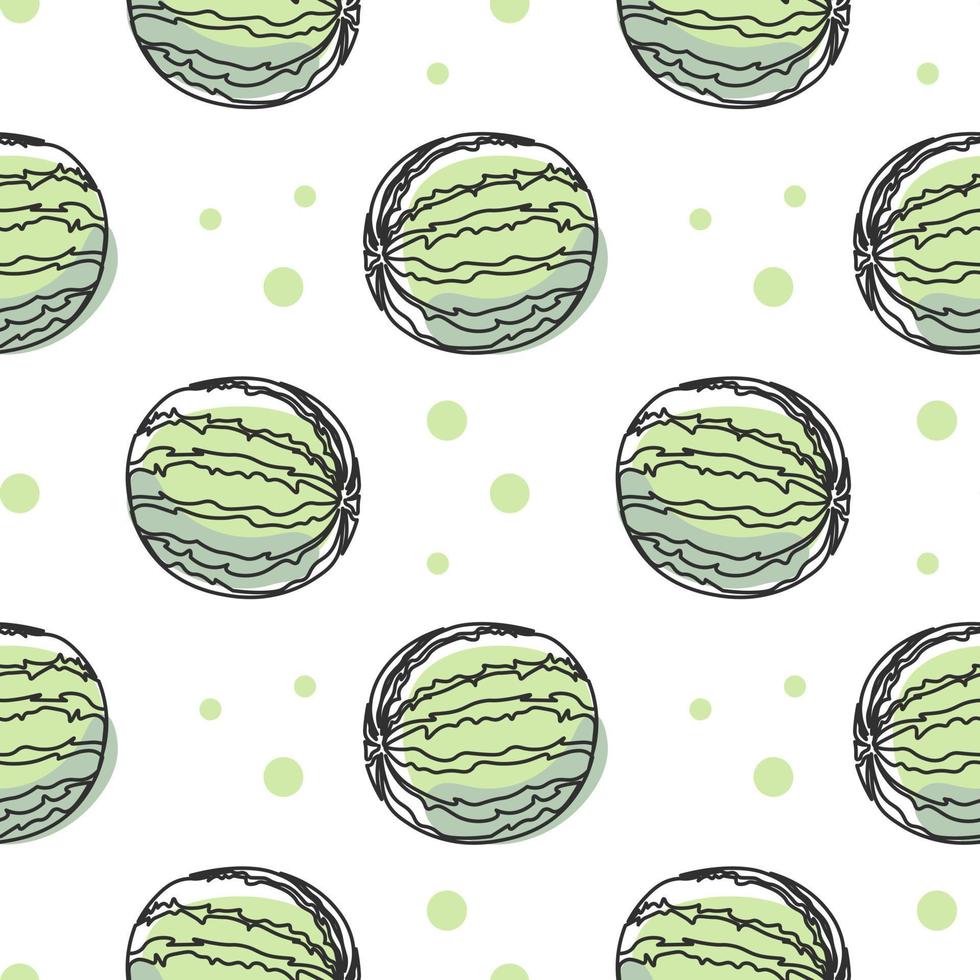 Seamless pattern, contour watermelons with colored spots on a white background. Pastel colors. Minimal modern design. Fruit background, vector