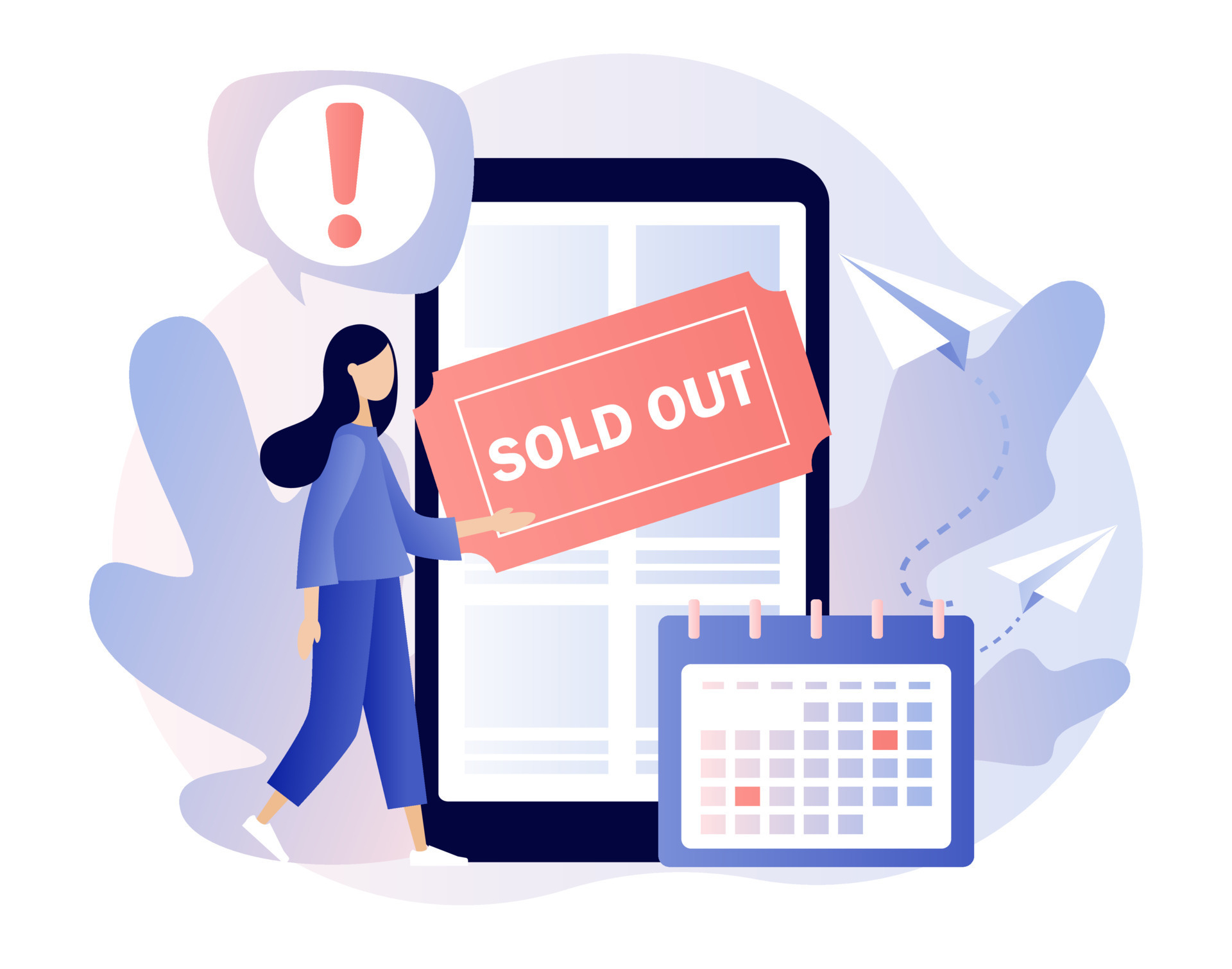 Sold-out event, sold-out crowd, no tickets available concept. Tiny girl