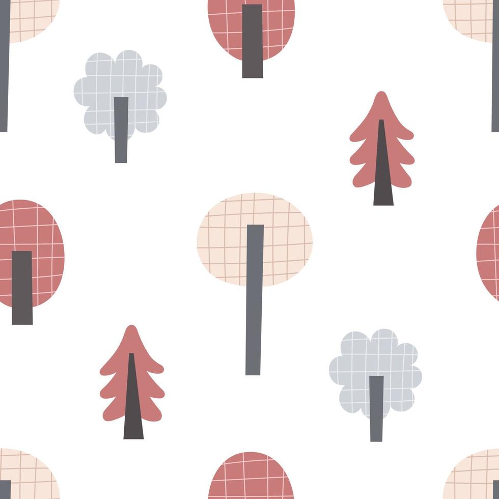 seamless pattern with cartoon trees. simple flat vector. hand drawing. design for fabric, print, wrapper vector