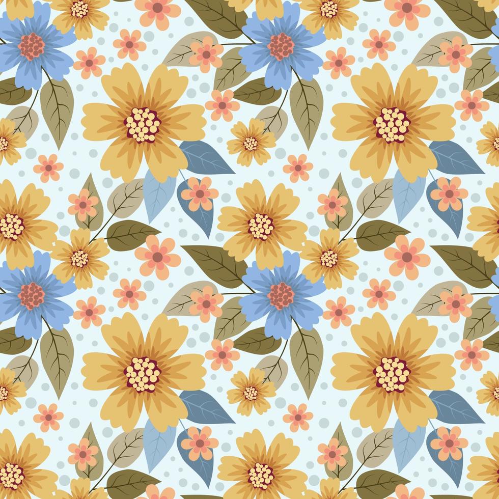 Beautiful Colourful Flowers and Leave Design On Bright Background Seamless Pattern for Fabric Textile Wallpaper. vector