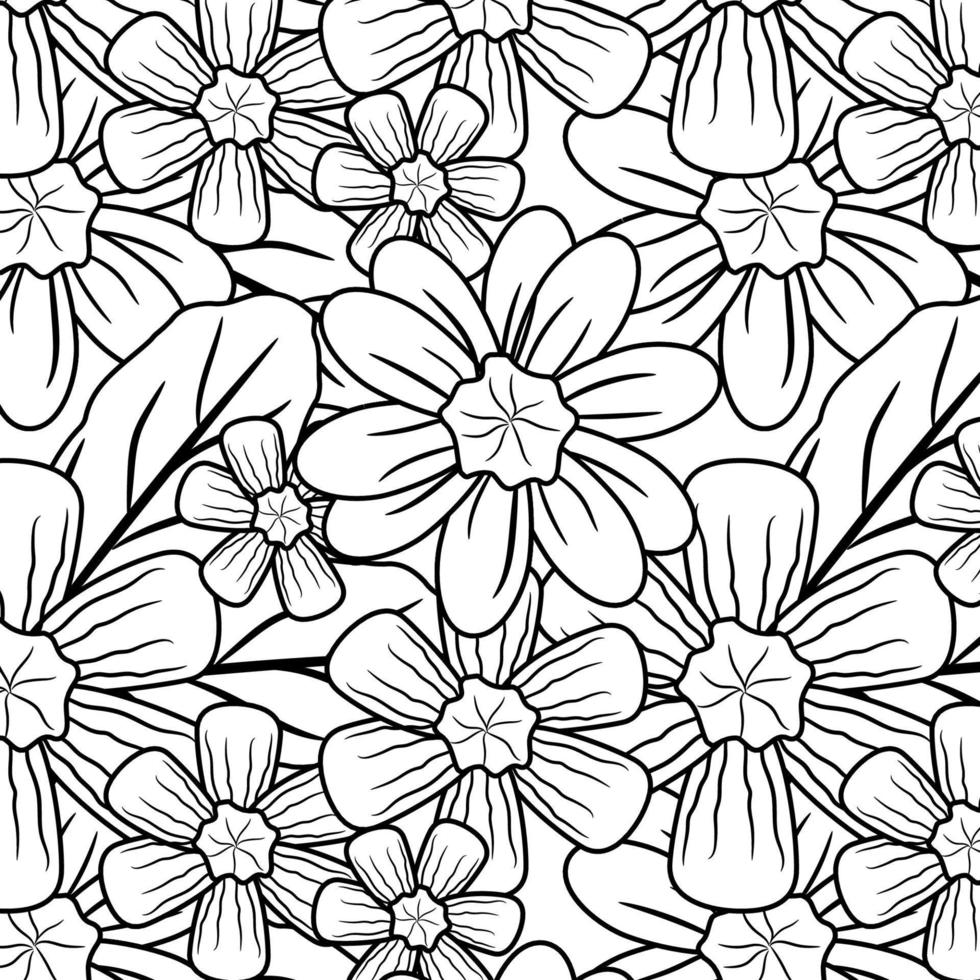 Botanicals Hand Draw Flower Drawing Pattern Seamless in Black and White for Adult Coloring Book. vector
