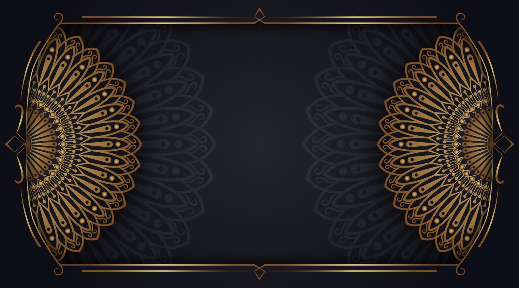 Black background with golden mandala ornament vector