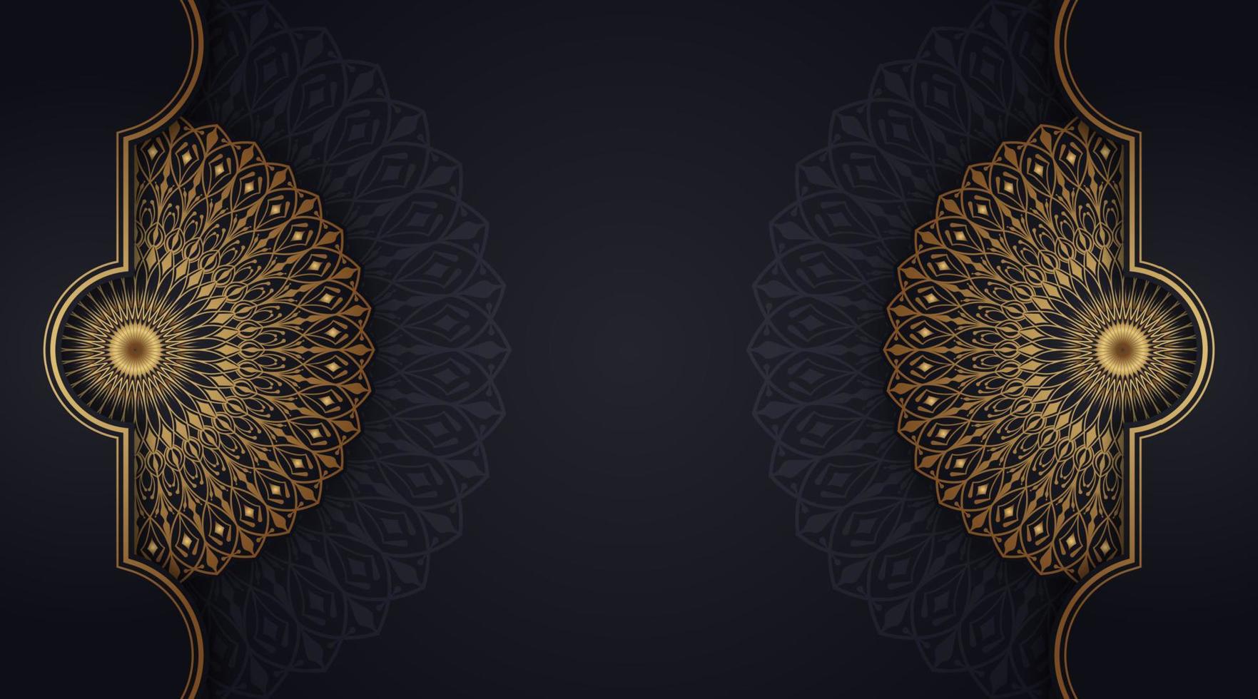 Black background with golden mandala ornament vector