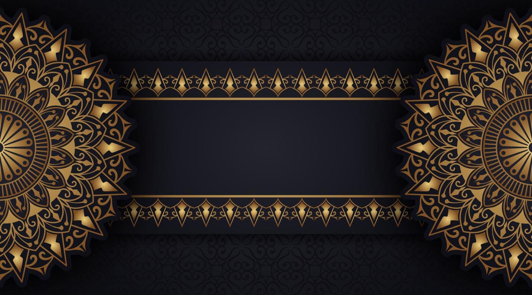 Black background with golden mandala ornament vector