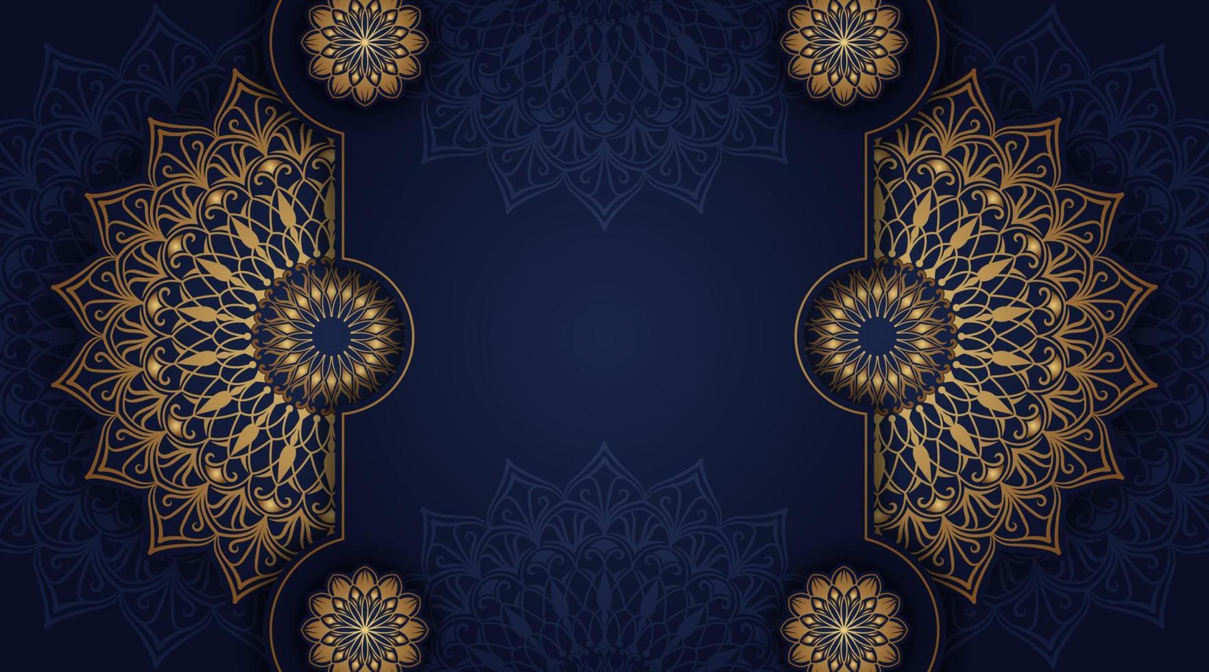 luxury mandala background, blue and gold, design vector