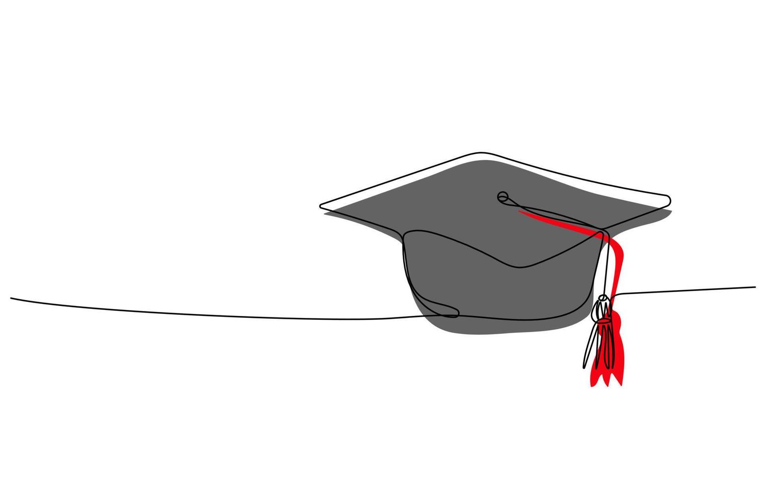 Continuous one line drawing of Graduation cap with tassel. Element for degree ceremony and educational programs design vector