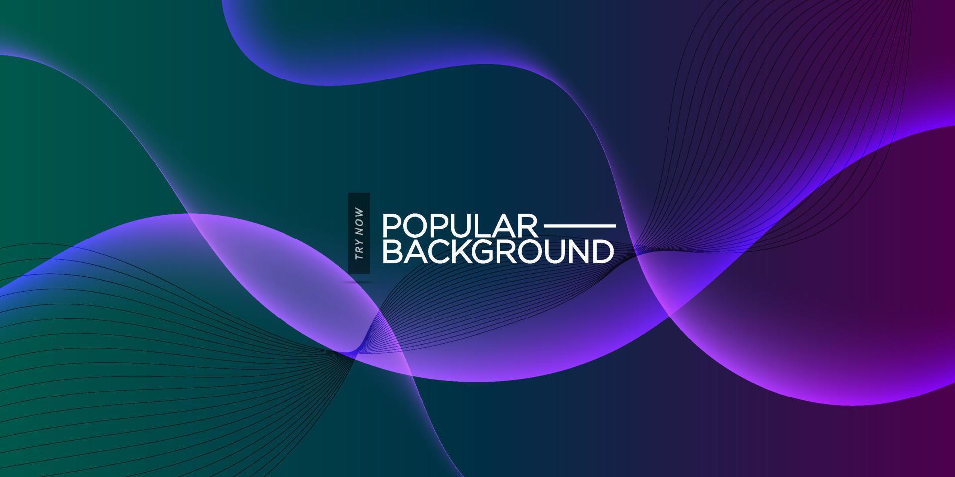 Dark flow green and purple wave light on dark abstract background. Popular dynamic background. Eps10 vector