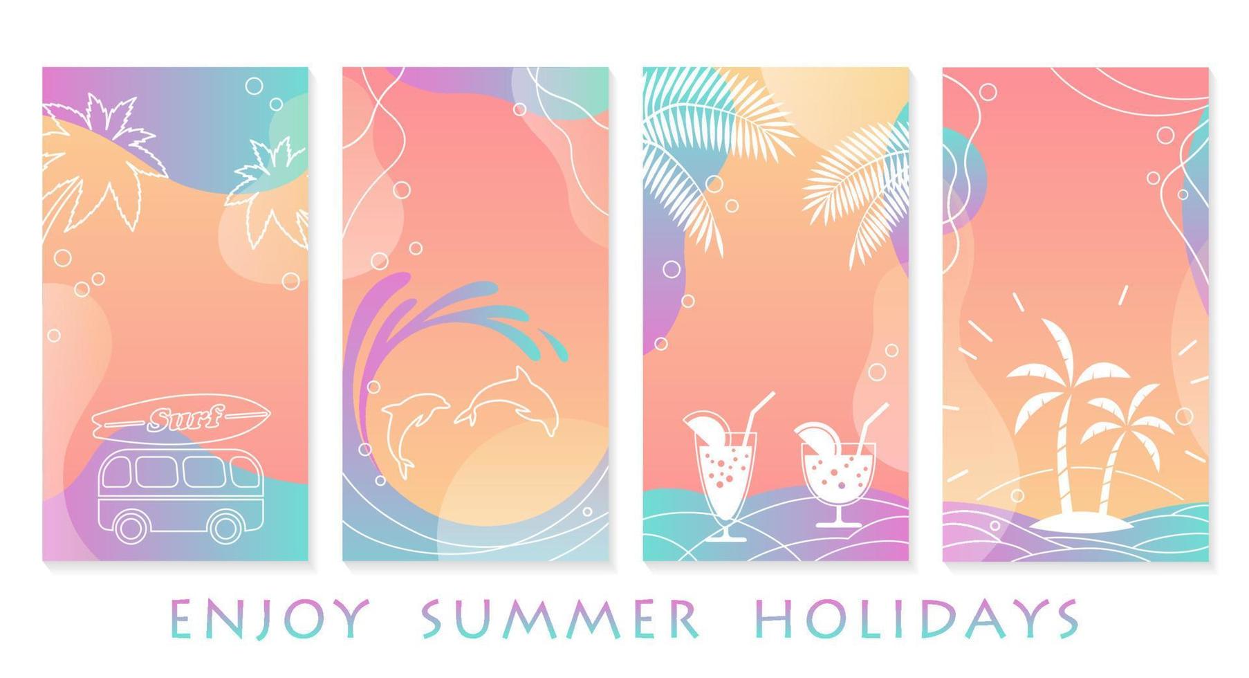 Vector Tropical Summer Greeting Card Set Isolated On A White Background.