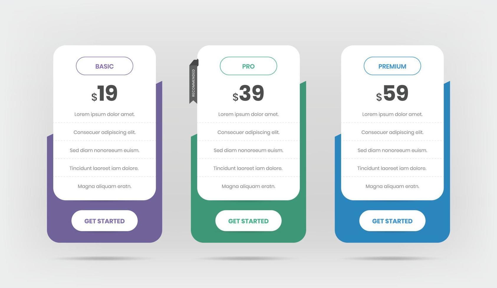Pricing table ui for web with abstract shape vector