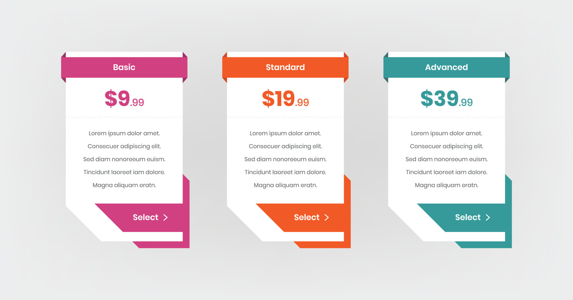 Minimal subscription plan list comparison price table ui template