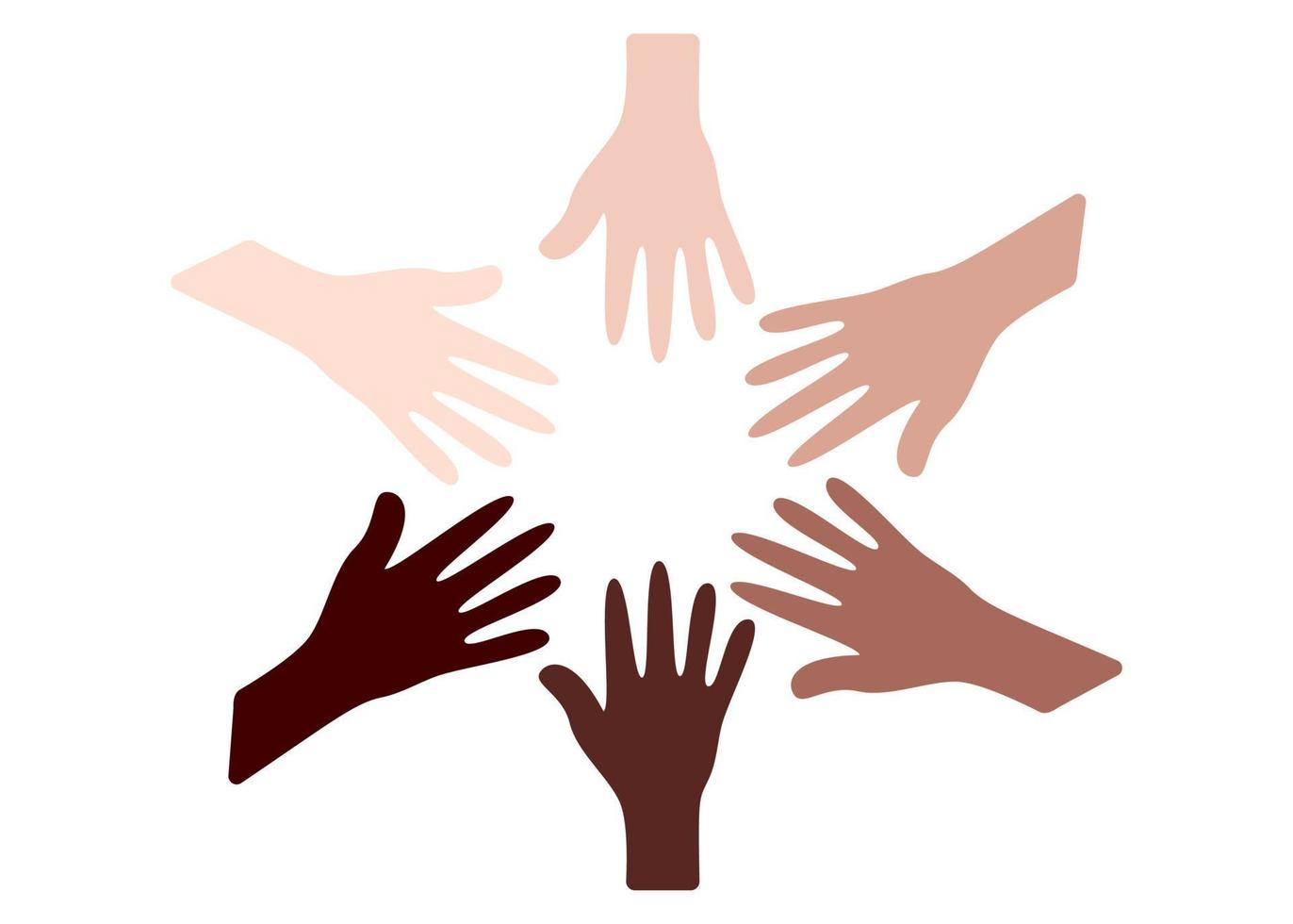 human hands with different skin colors. Racism campaign. Social inclusion flat illustration vector