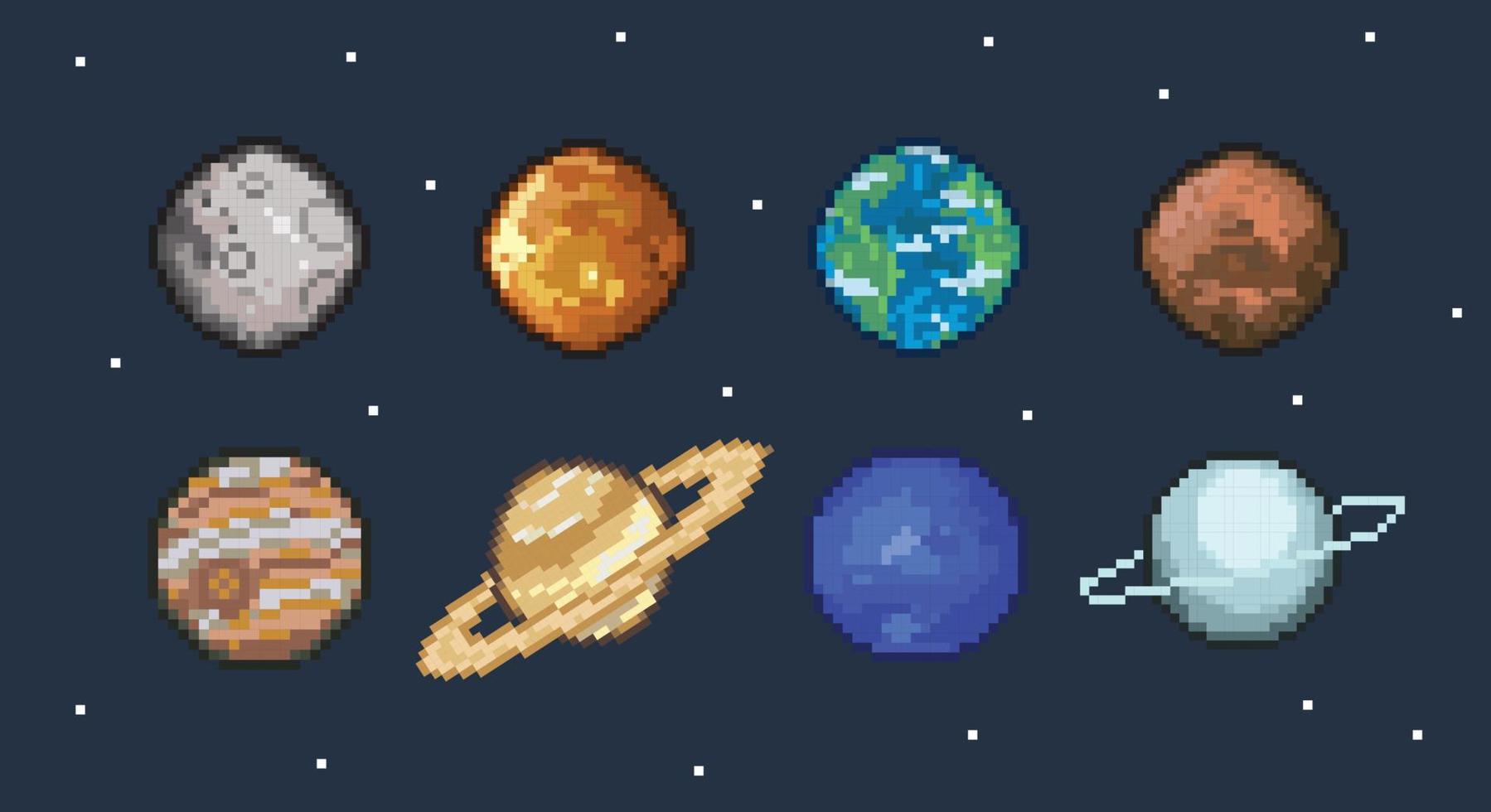 un conjunto de planetas en píxel Arte estilo vector