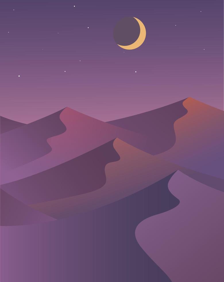 vector ilustración de noche Desierto paisaje con creciente Luna