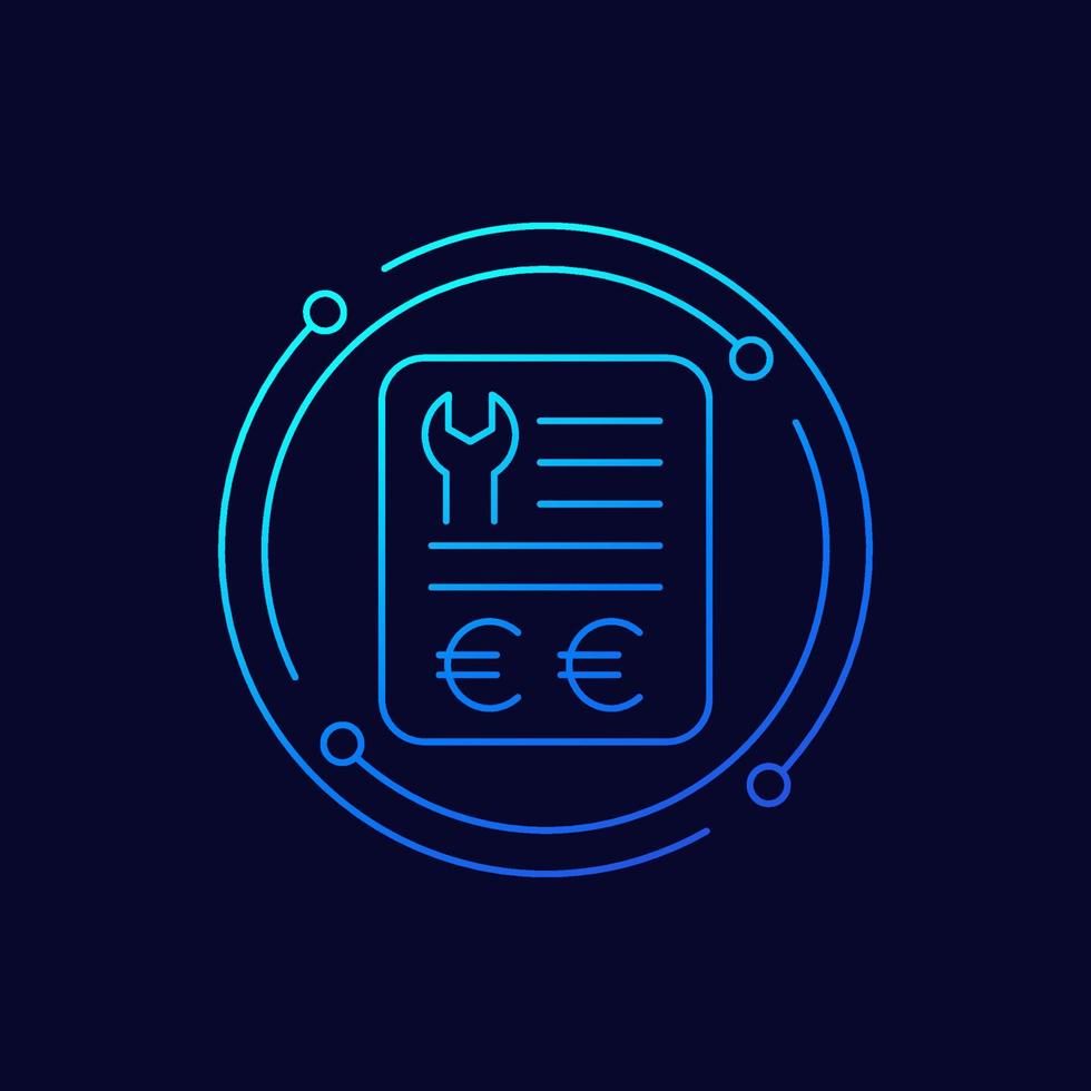 repair bills, cost icon with euro, linear design vector