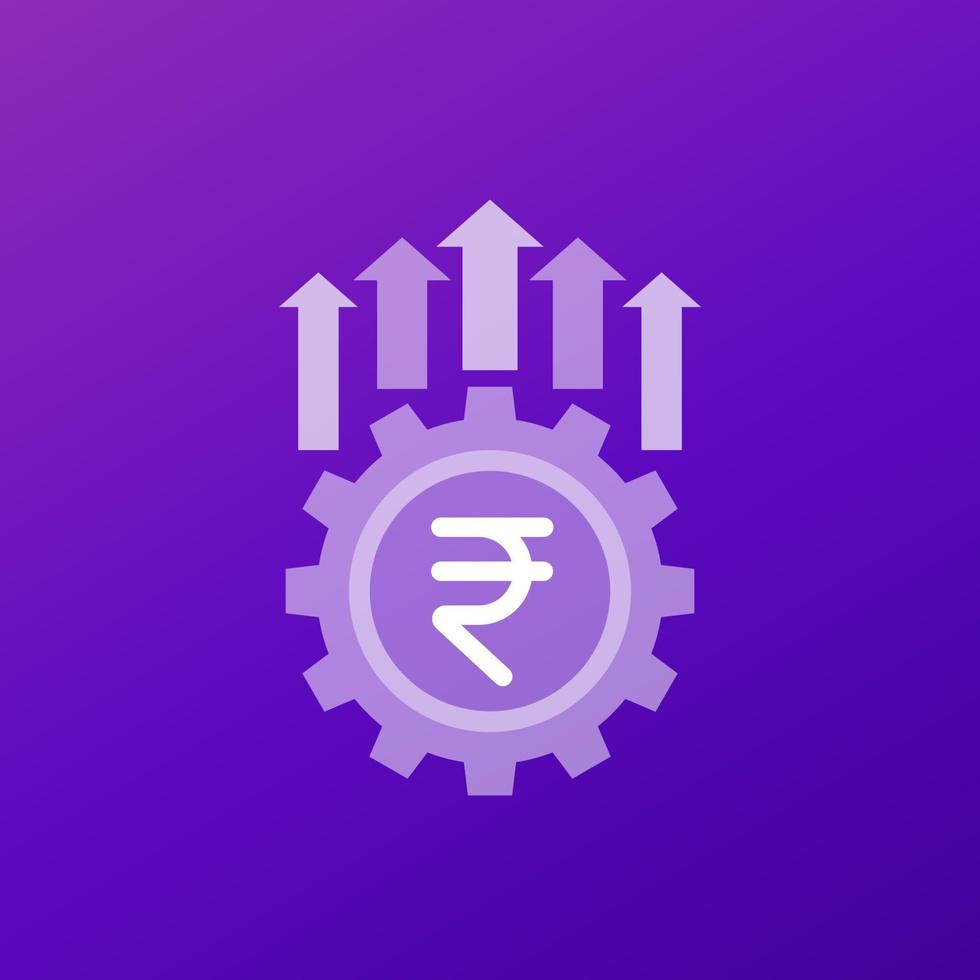 efficiency growth icon with a rupee, vector