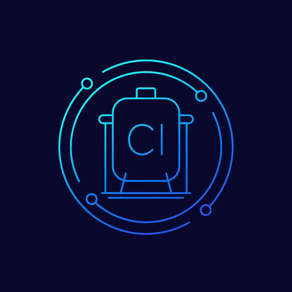 Chlorine gas tank, storage icon, linear design vector