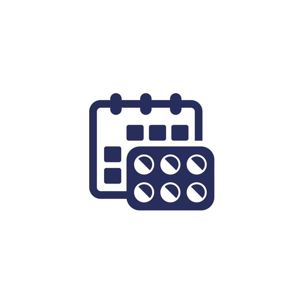 medication schedule icon, pills and calendar vector