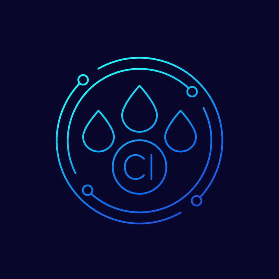 Chlorine icon with drops, linear design vector