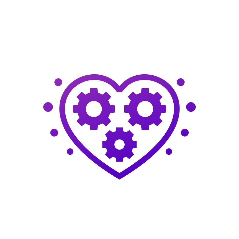 biotechnology vector icon with heart and gears