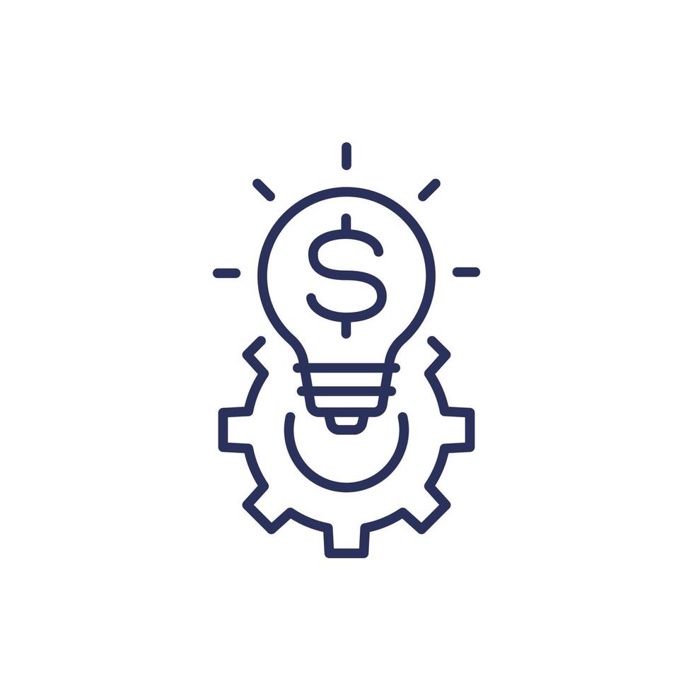 Idea icon with light bulb and gear, line vector