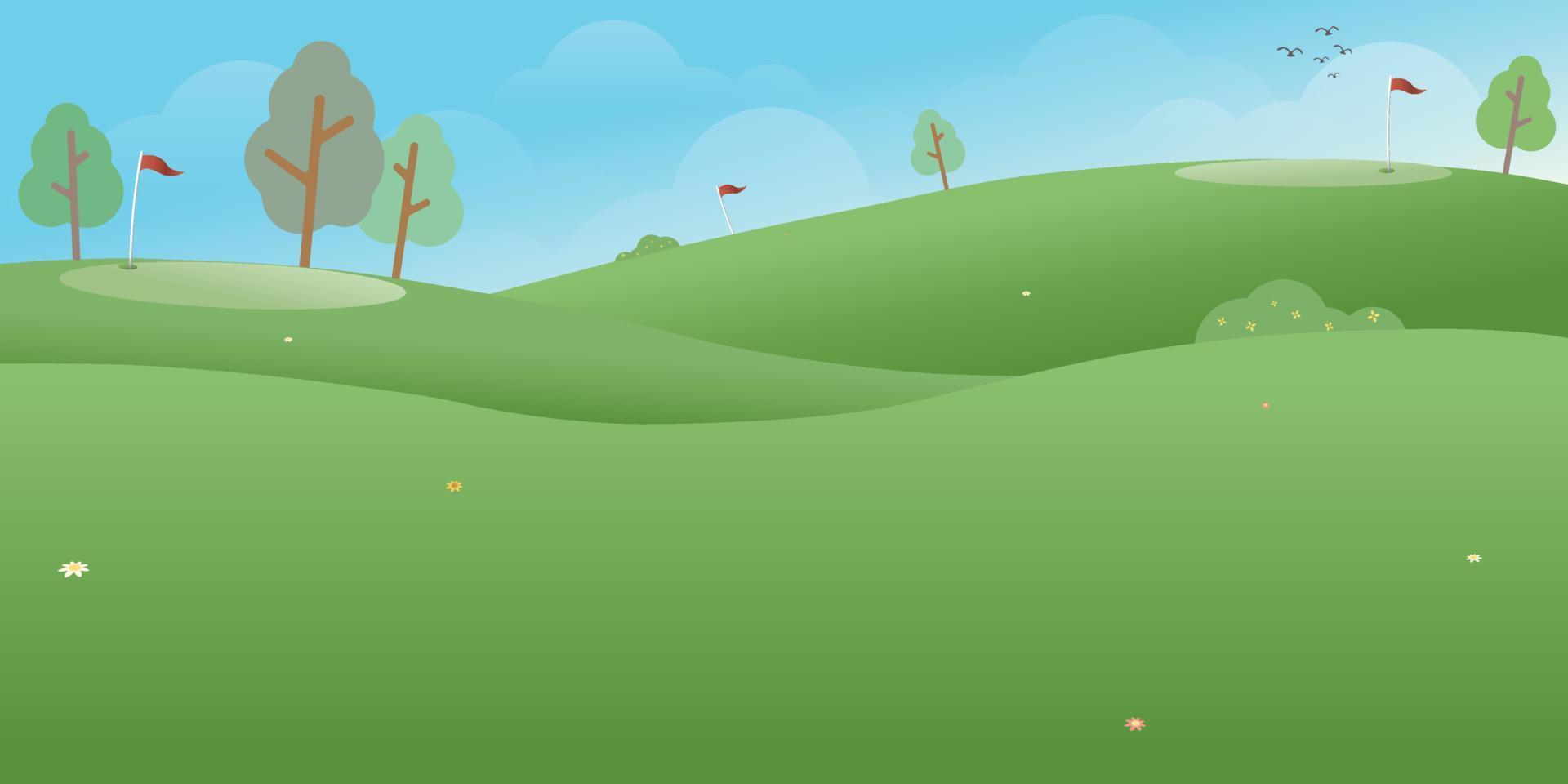 Countryside golf course illustration with blank space. vector