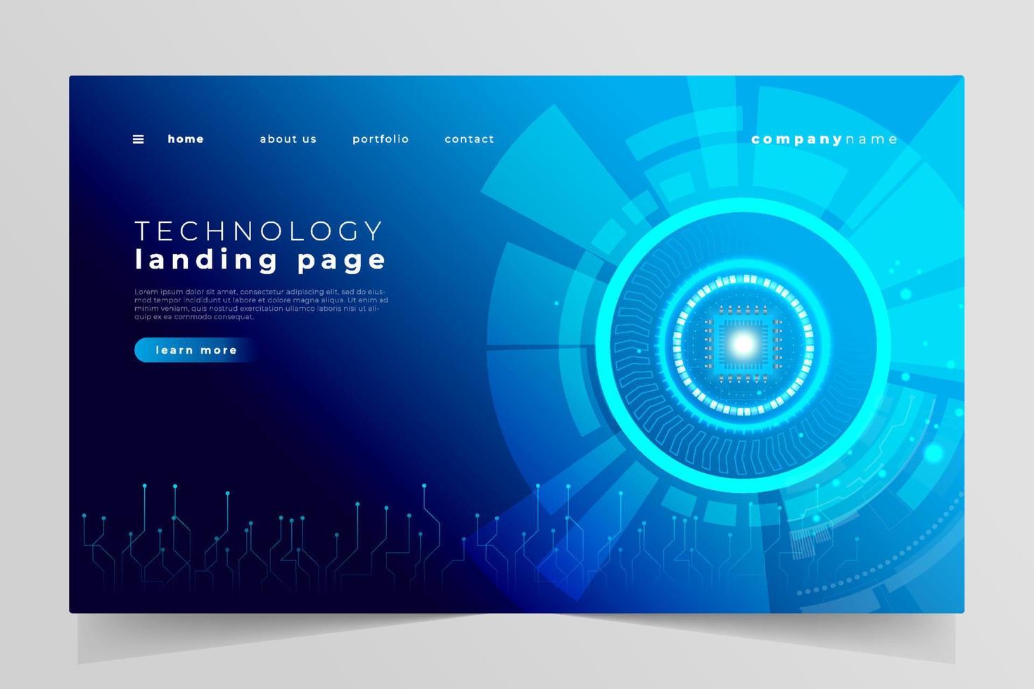 Futuristic digital technology landing page template vector. vector