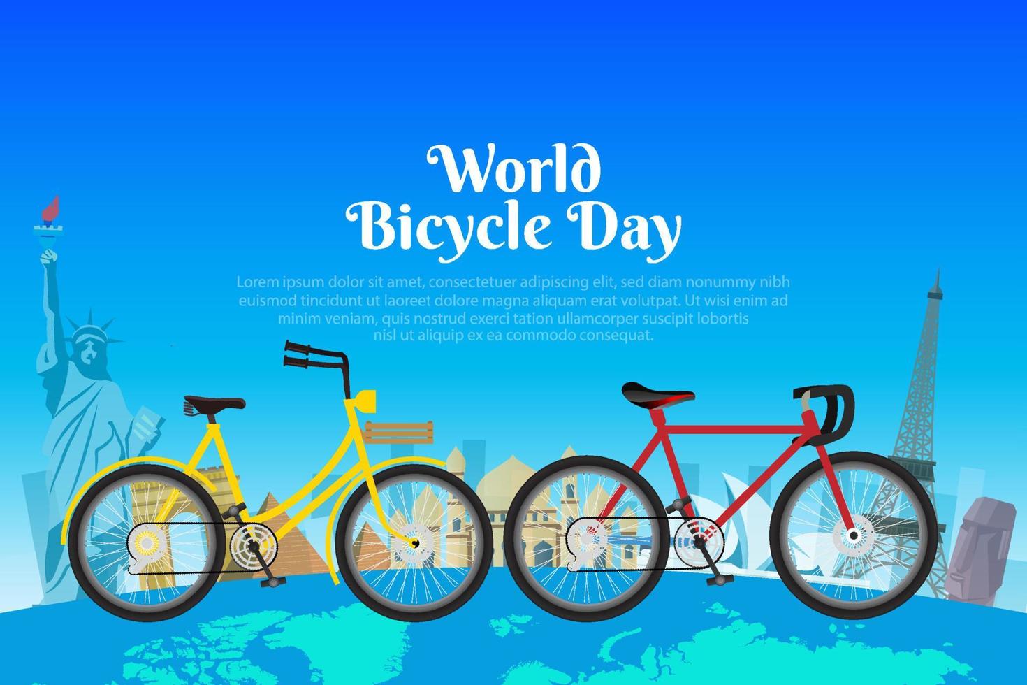 World bicycle day design background vector suitable for poster, social media, banner, flyer and backdrop