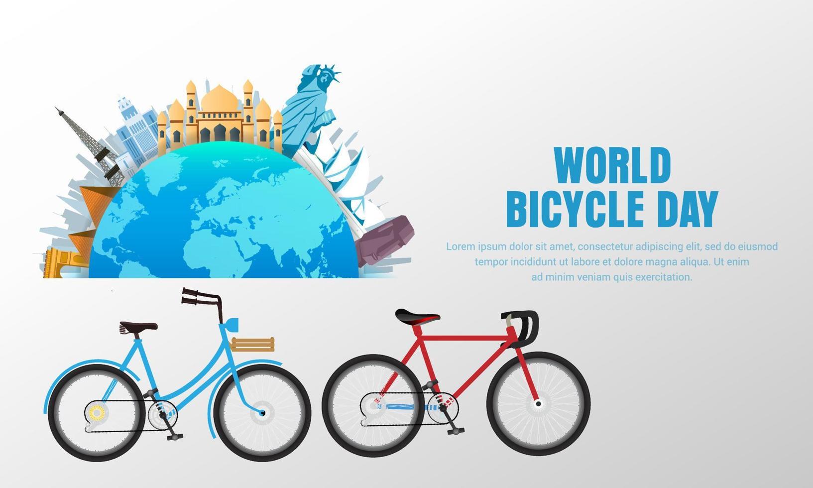 mundo bicicleta día diseño antecedentes vector adecuado para póster, social medios de comunicación, bandera, volantes y fondo