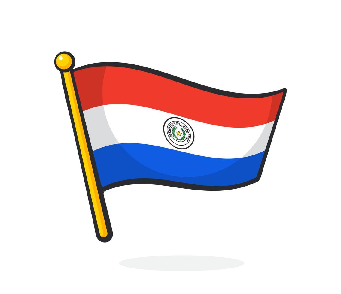 Cartoon illustration of national flag of Paraguay on flagstaff vector