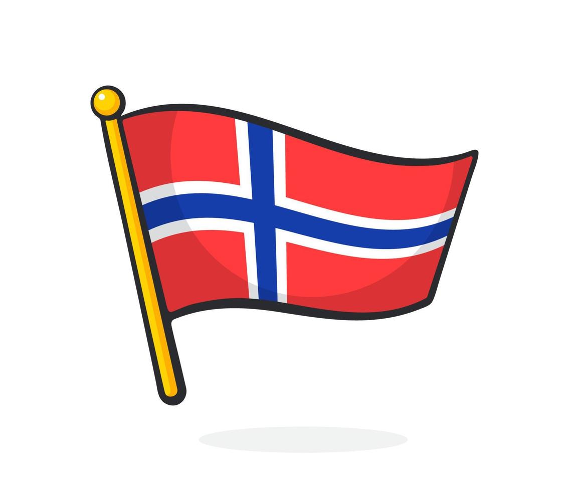 Cartoon illustration of flag of Norway on flagstaff vector