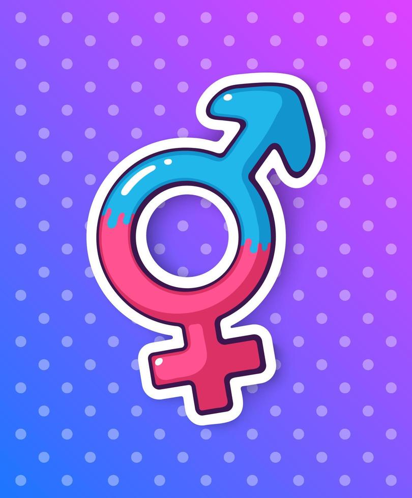 Cartoon sticker with transgender symbol vector