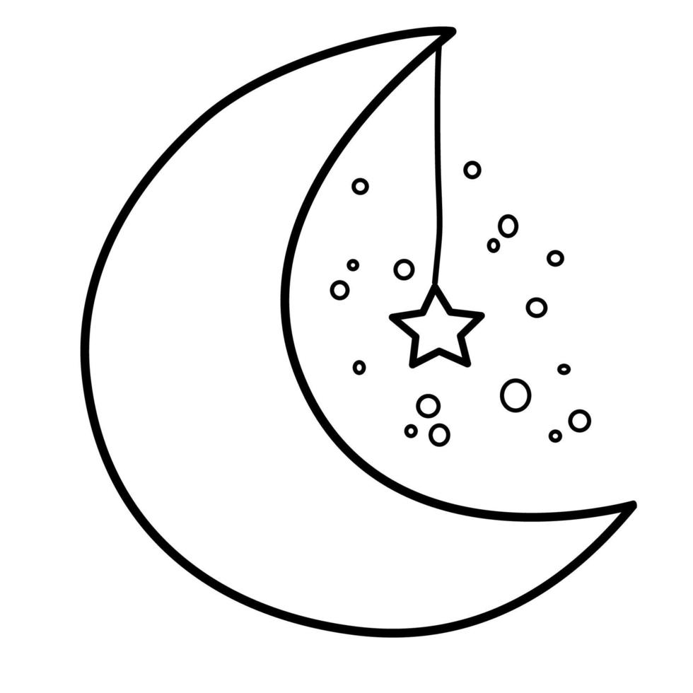 Crescent Moon Line Art with Cloud Islamic Decoration vector