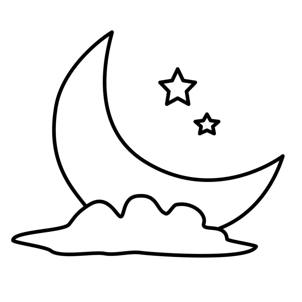 Crescent Moon Line Art with Cloud Islamic Decoration vector