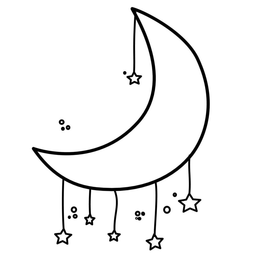 Crescent Moon Line Art with Cloud Islamic Decoration vector