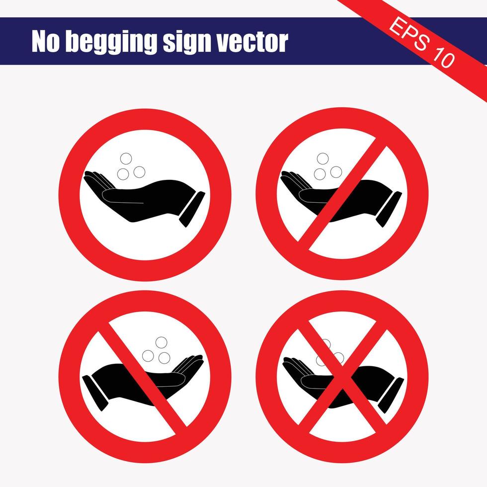 Stop Homeless. Ban Beggars. Red prohibitory road sign. No Poor. Not bum hobo. Vector illustration