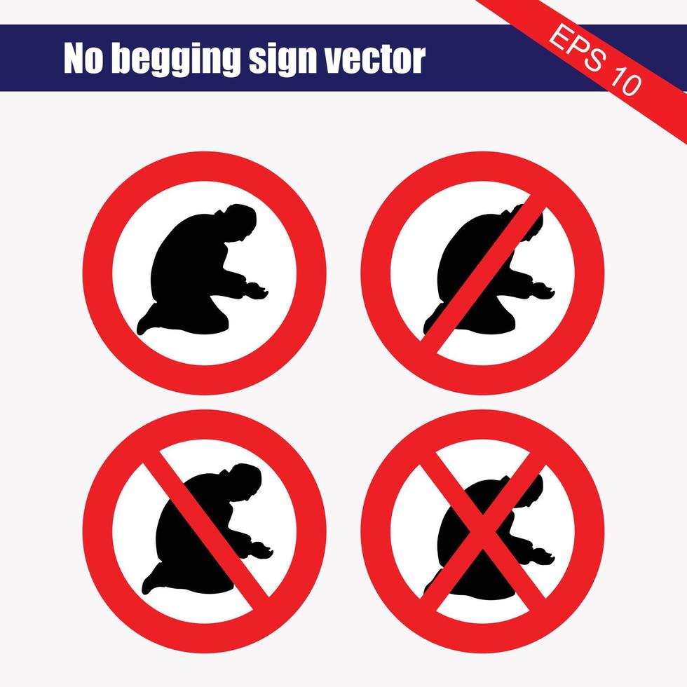 Stop Homeless. Ban Beggars. Red prohibitory road sign. No Poor. Not bum hobo. Vector illustration