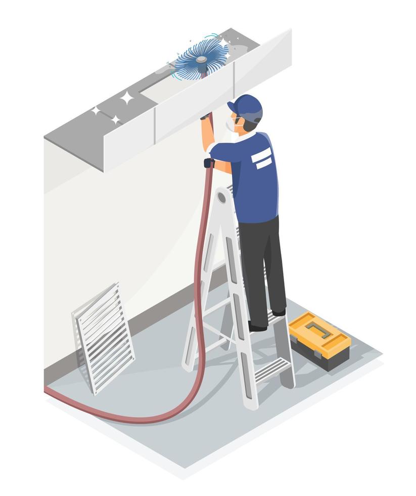 HVAC Cleaning and maintenance Service Heating Ventilation and Air Conditioning isometric isolated cartoon vector