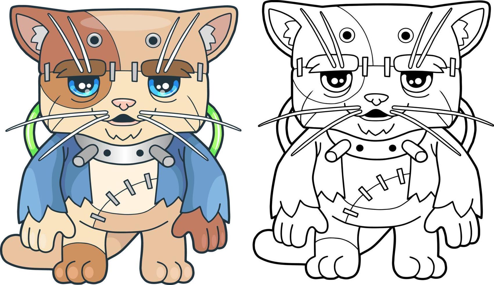 cute cartoon cat monster coloring book vector