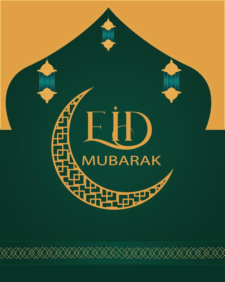 Eid Mubarak Arabic Islamic Elegant Green and Golden Luxury Background With Lantern vector