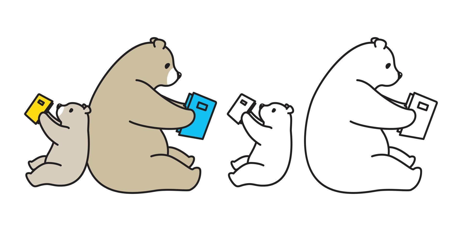 oso vector polar oso logo icono panda personaje dibujos animados ilustración leyendo libro garabatear