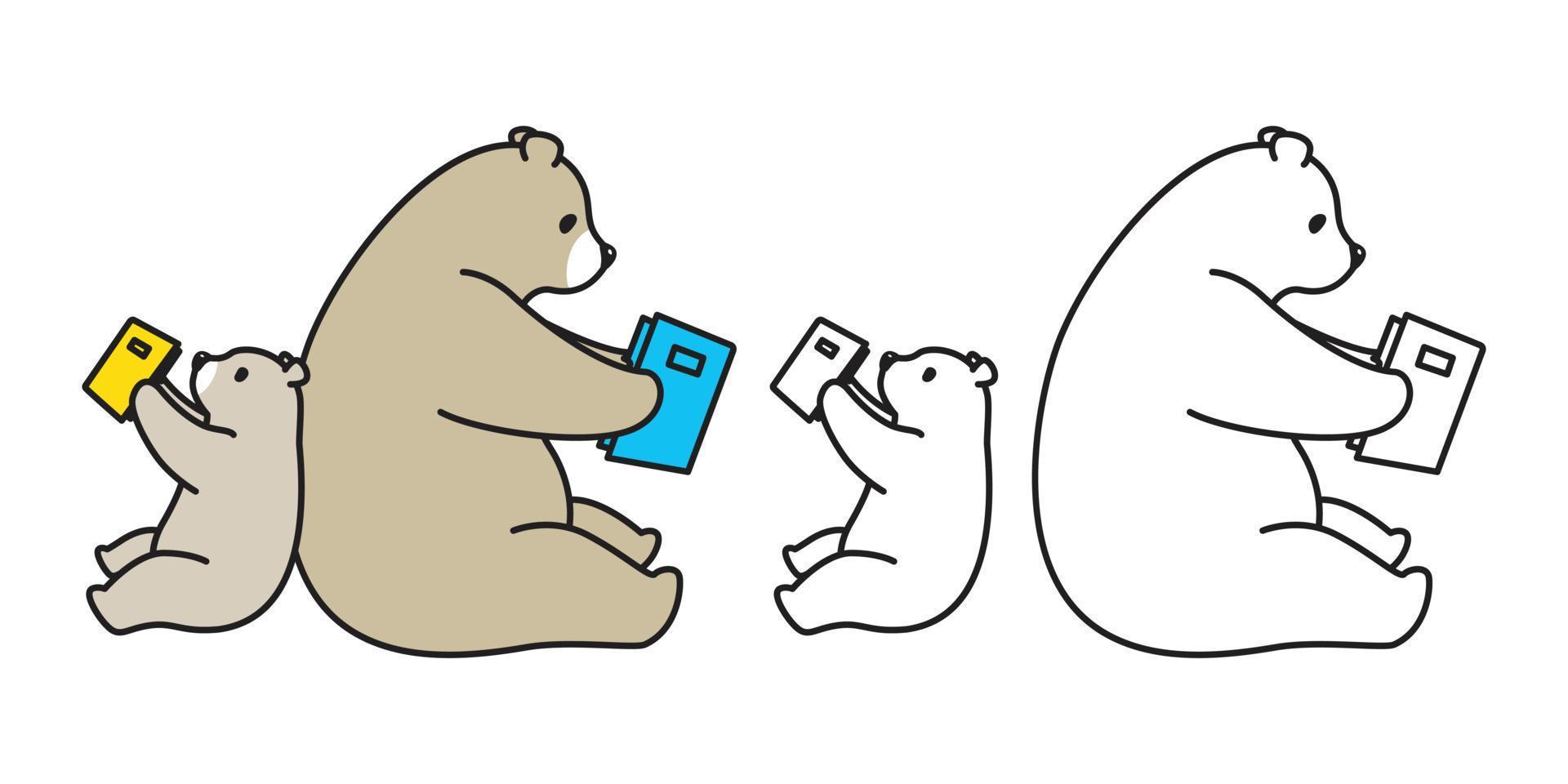 bear vector polar bear logo icon panda character cartoon illustration reading book doodle
