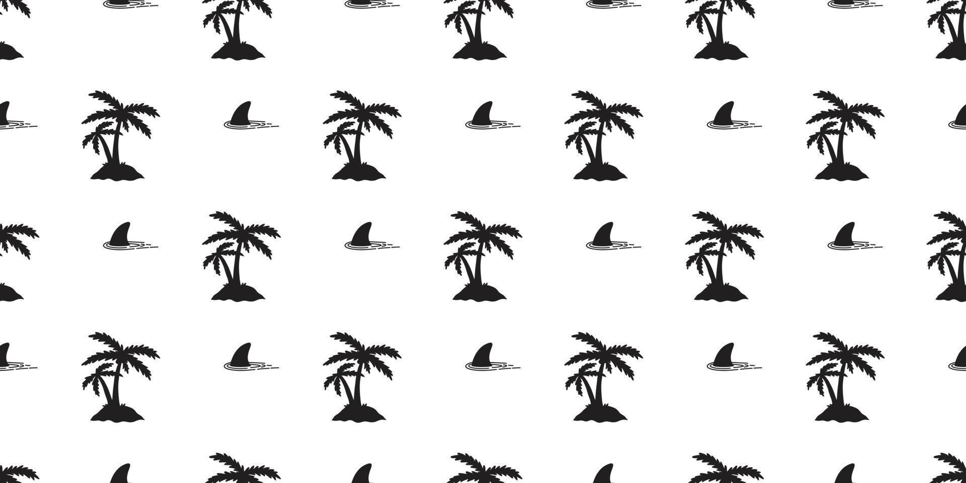 shark fin seamless pattern vector palm tree coconut tree dolphin whale ocean wave island isolated wallpaper background