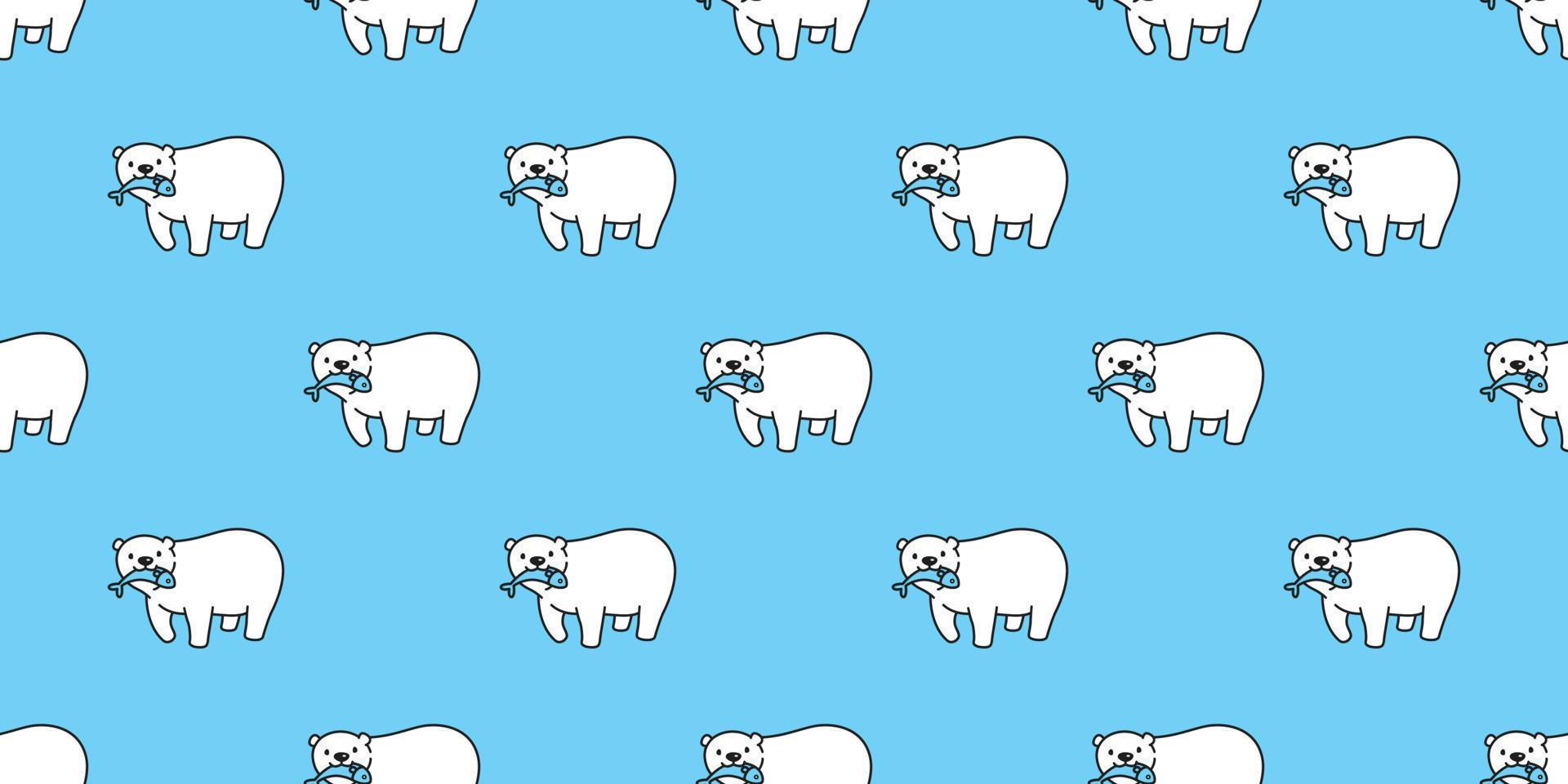 Bear seamless pattern vector polar bear panda isolated catch fish repeat wallpaper background cartoon blue