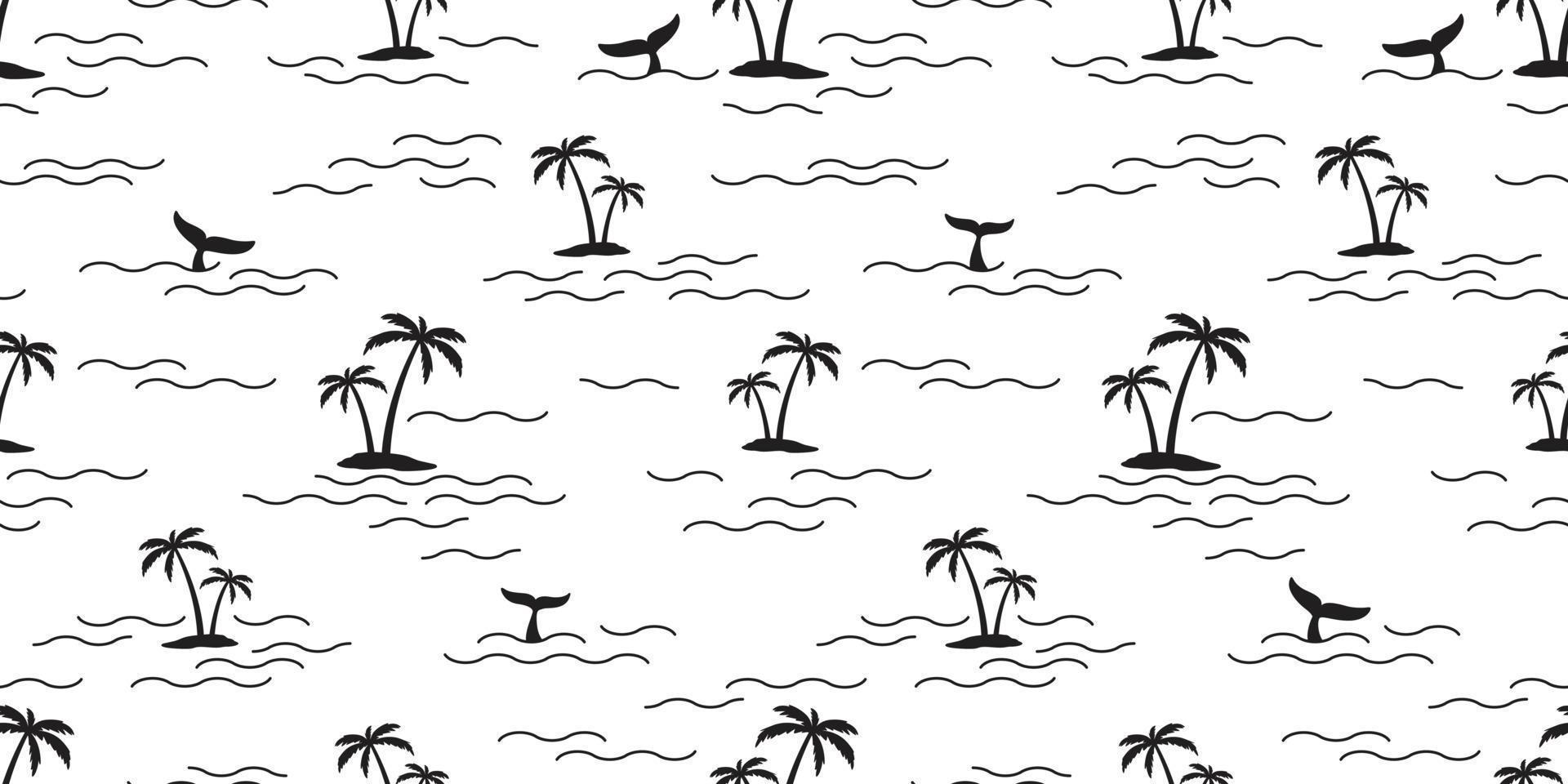 palm tree coconut tree seamless pattern shark fin dolphin whale vector ocean wave island tropical isolated background wallpaper repeat