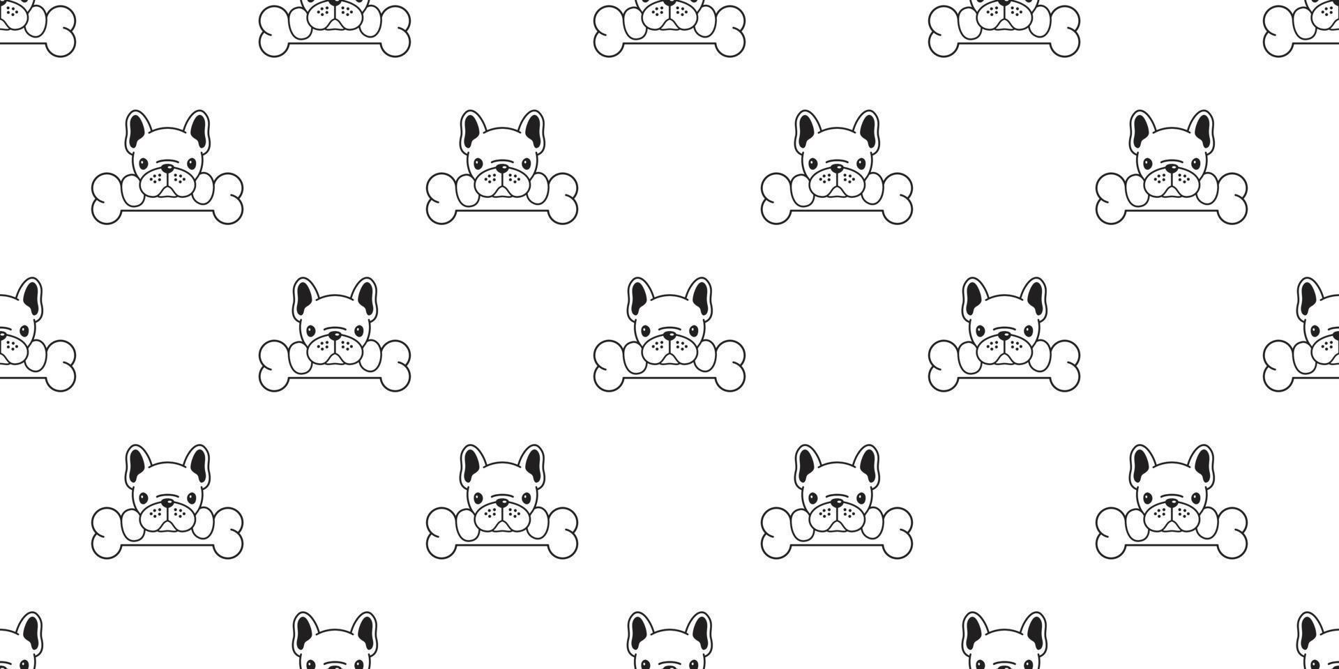 Dog seamless pattern vector french bulldog bone pug head puppy background isolated wallpaper