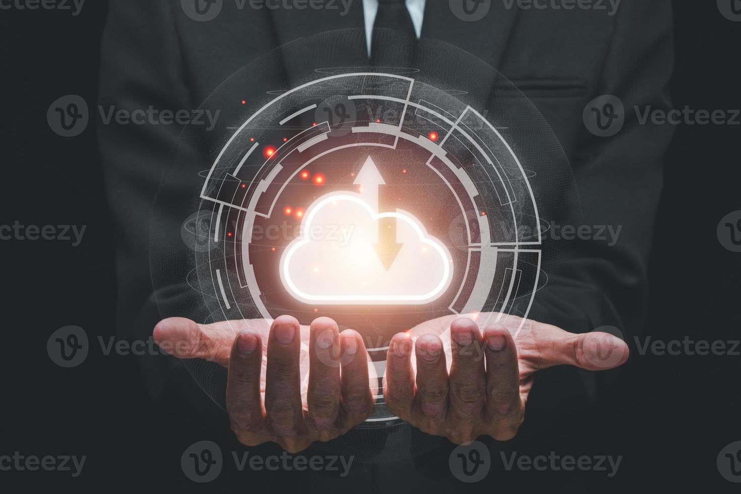 Man hand holding cloud computing concept, Cloud computing concept, Backup Storage Data Internet, networking and digital, Share global, technology concept.. photo