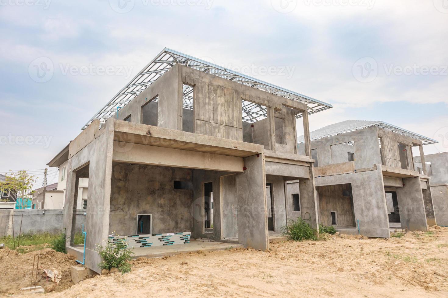 construction residential new house with prefabrication system in progress at building site photo